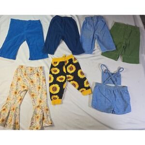 Vintage Girl's Baby Toddler Pant Shorts Overall Lot of 7 Floral 3 to 18 Months